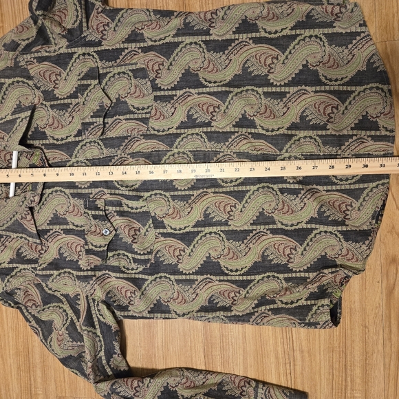 Men's Calvin Klein Shirt Large Green Long Sleeve Paisley Button Up Casual - Picture 14 of 14